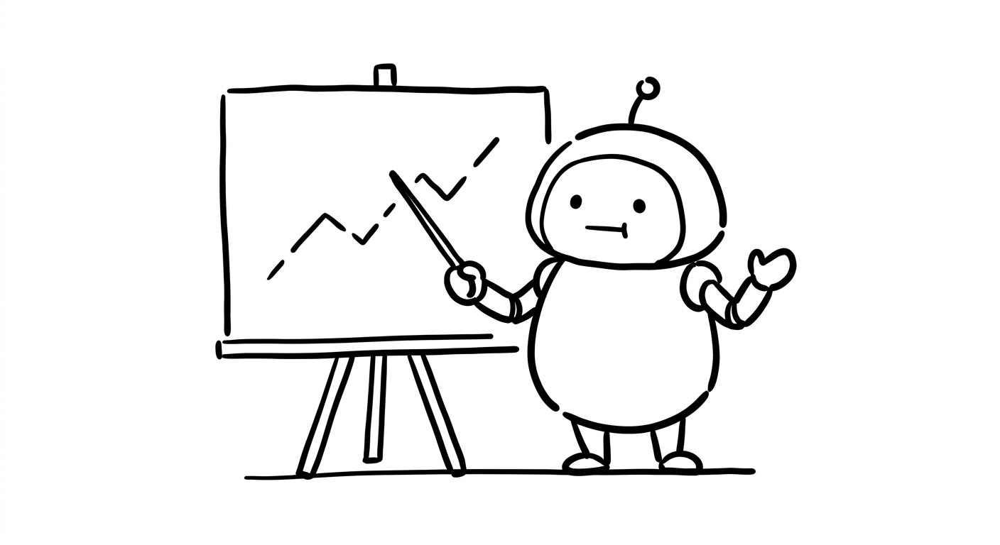 ボードの前で解説するロボット
